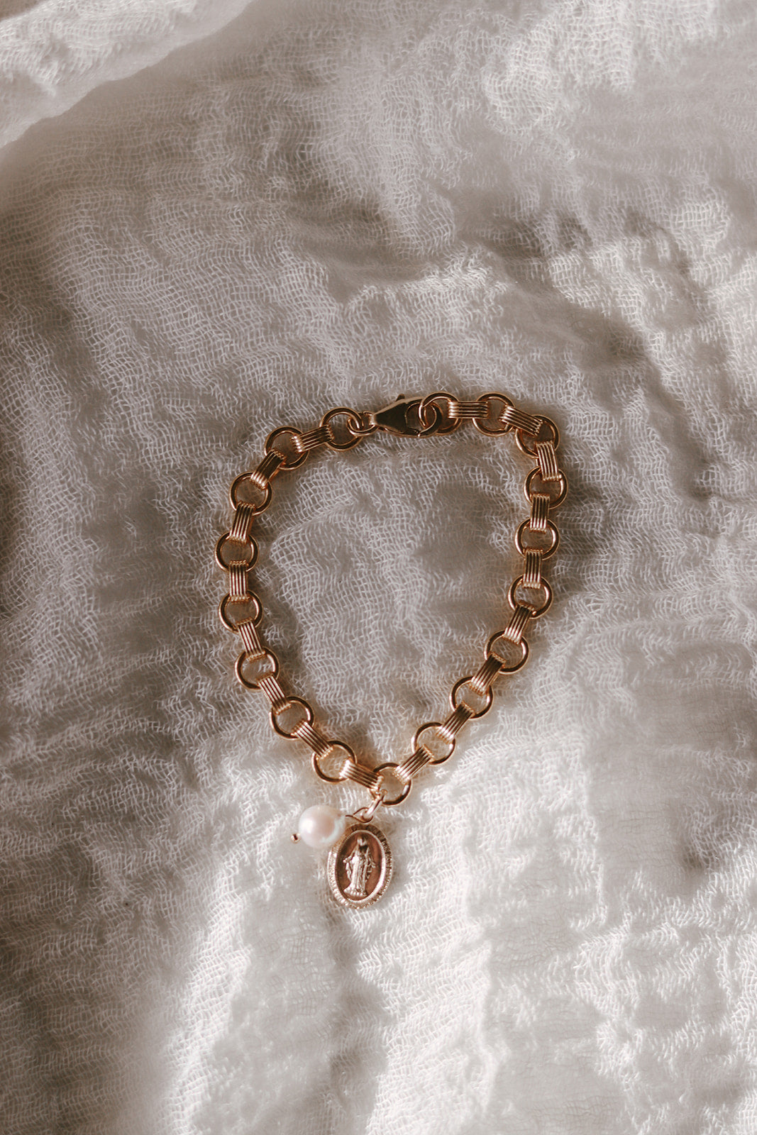 Miraculous Medal and Pearl Ring Band Bracelet