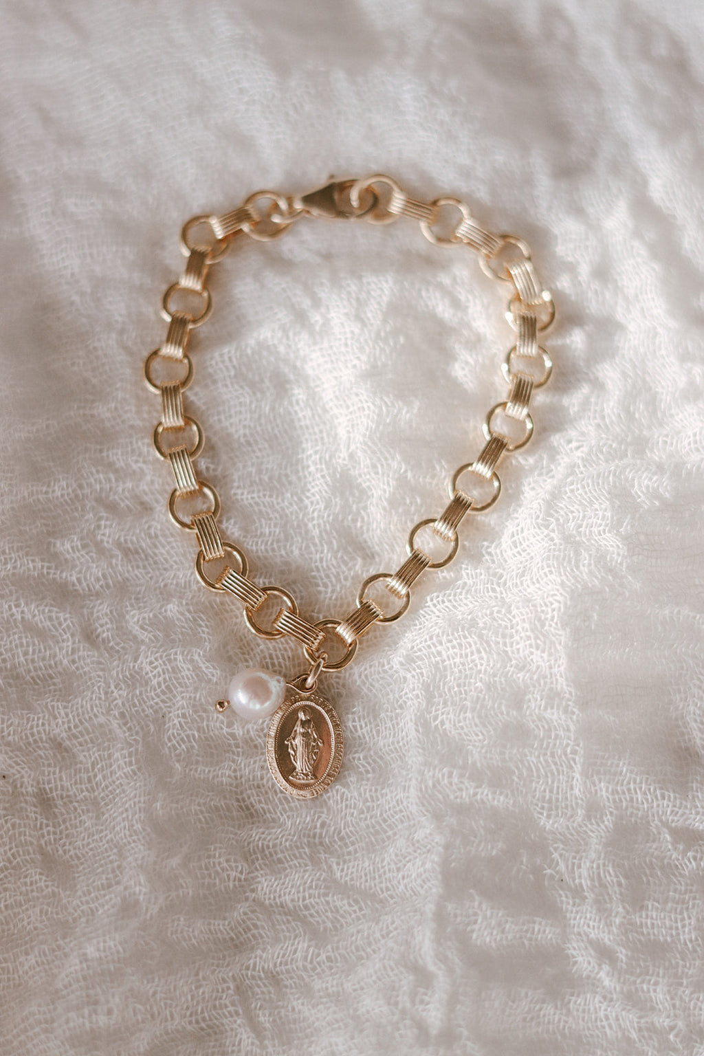 Miraculous Medal and Pearl Ring Band Bracelet