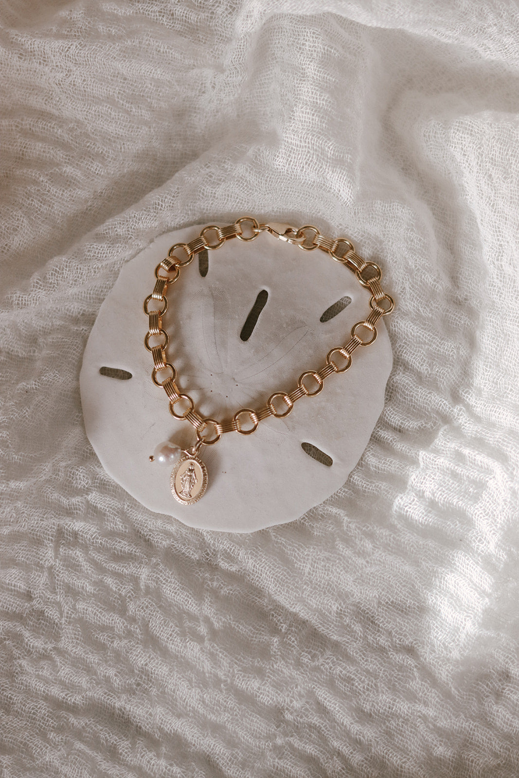 Miraculous Medal and Pearl Ring Band Bracelet