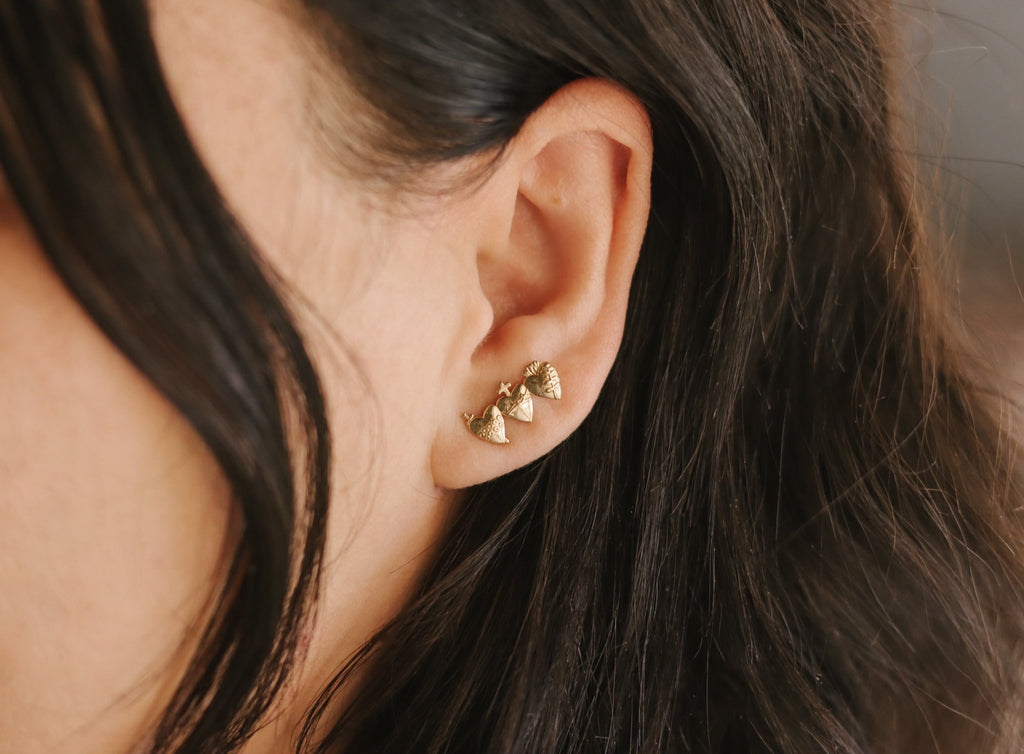 Holy Family Hearts® Earrings in Gold Vermeil