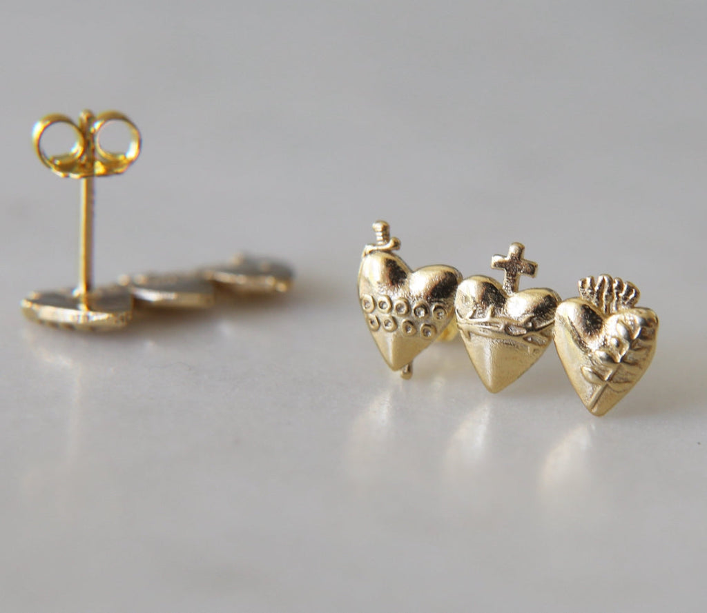 Holy Family Hearts® Earrings in Gold Vermeil