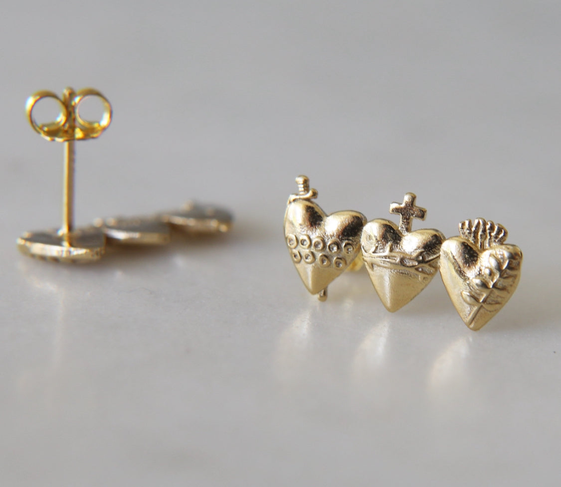 Holy Family Hearts® Earrings in Gold Vermeil