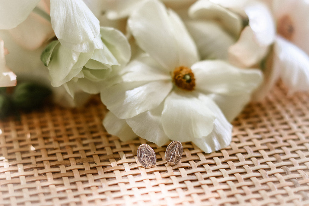 Miraculous Medal Earrings in Sterling Silver