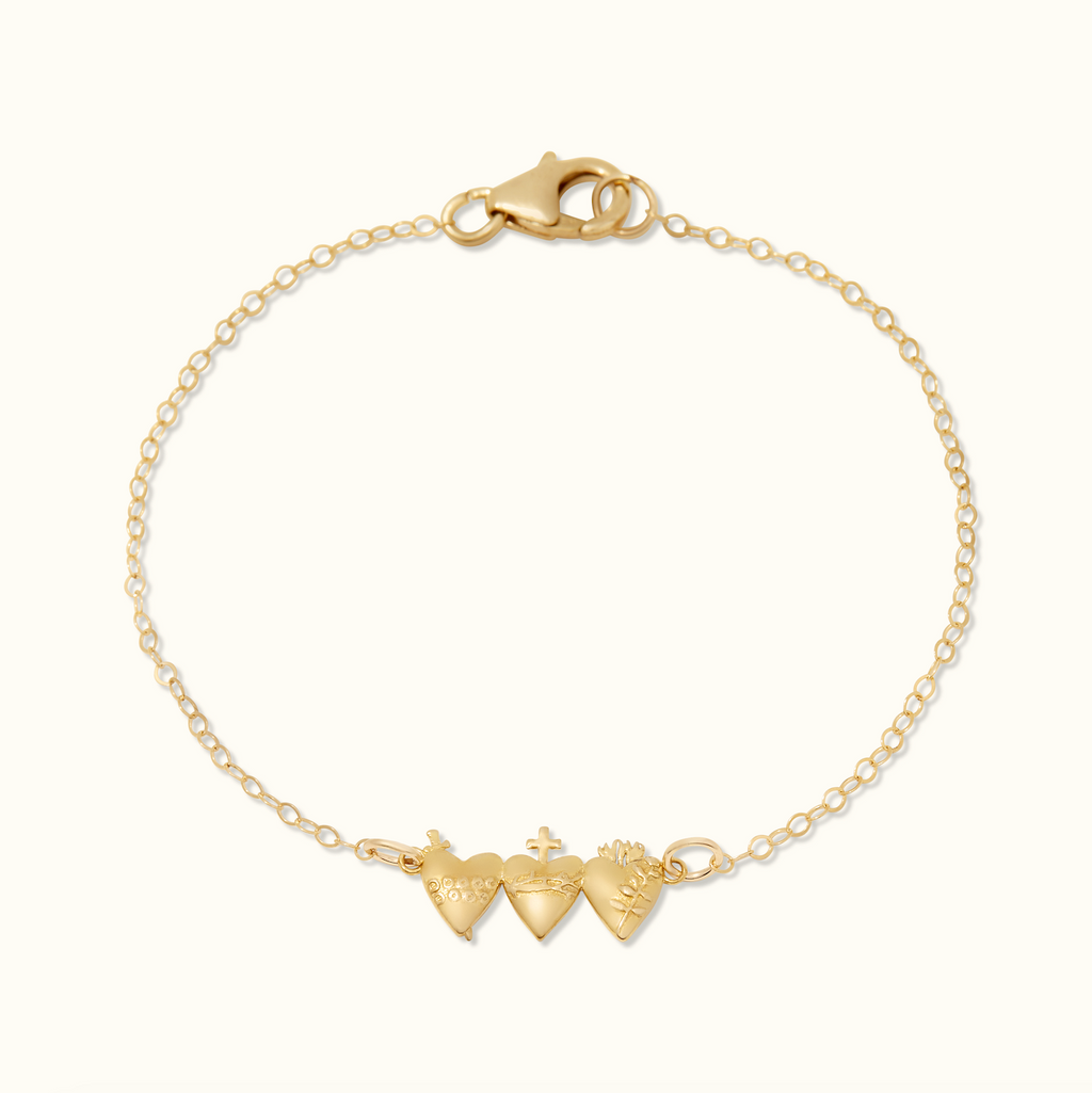 14K Gold Holy Family Hearts® Bracelet Tiny Version