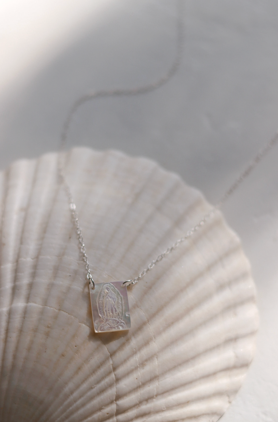 Mother of Pearl Guadalupe Necklace in Silver