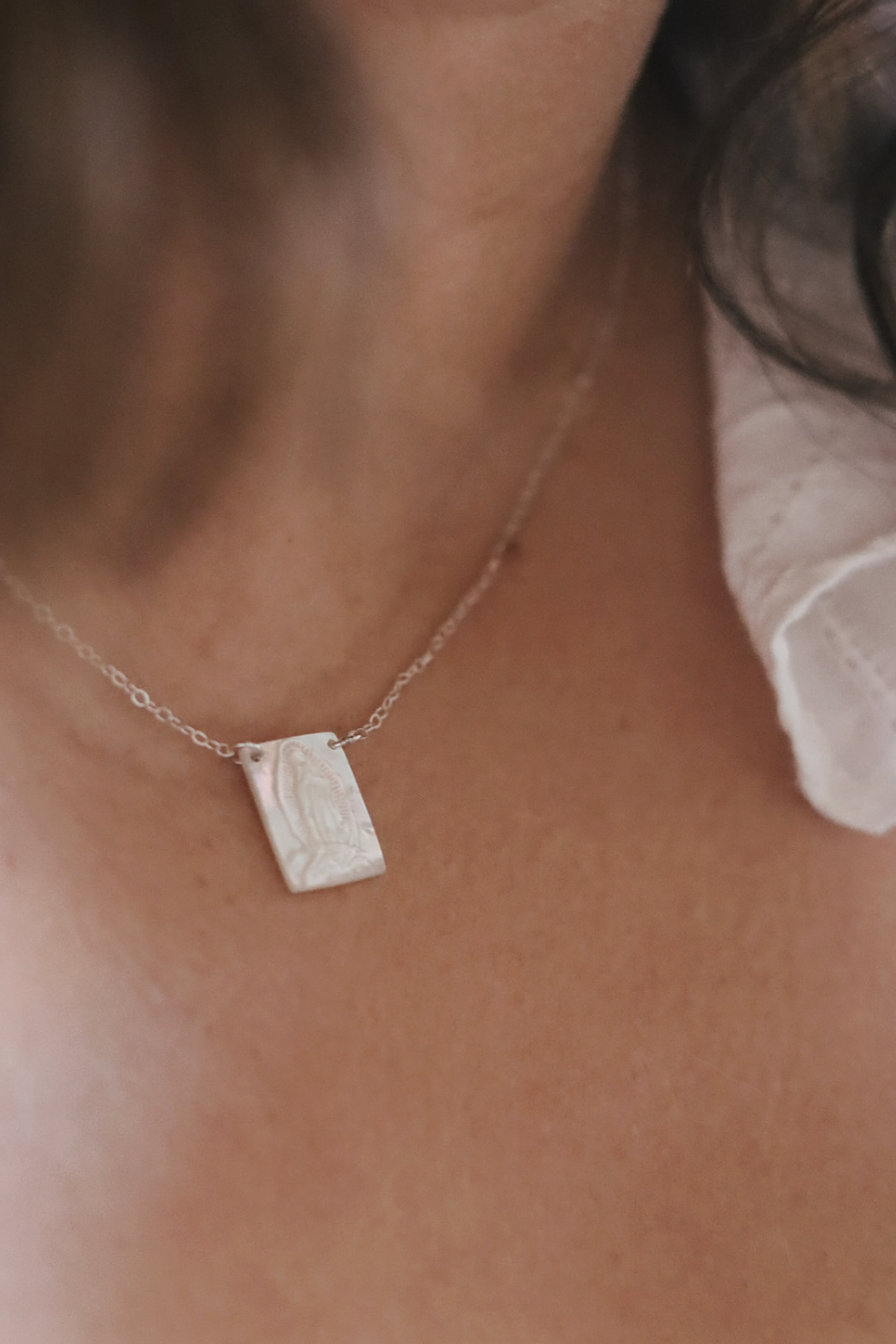 Mother of Pearl Guadalupe Necklace in Silver