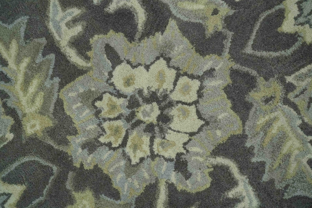 Antique Design 8x10 Charcoal and Beige Traditional Floral Hand Tufted rug