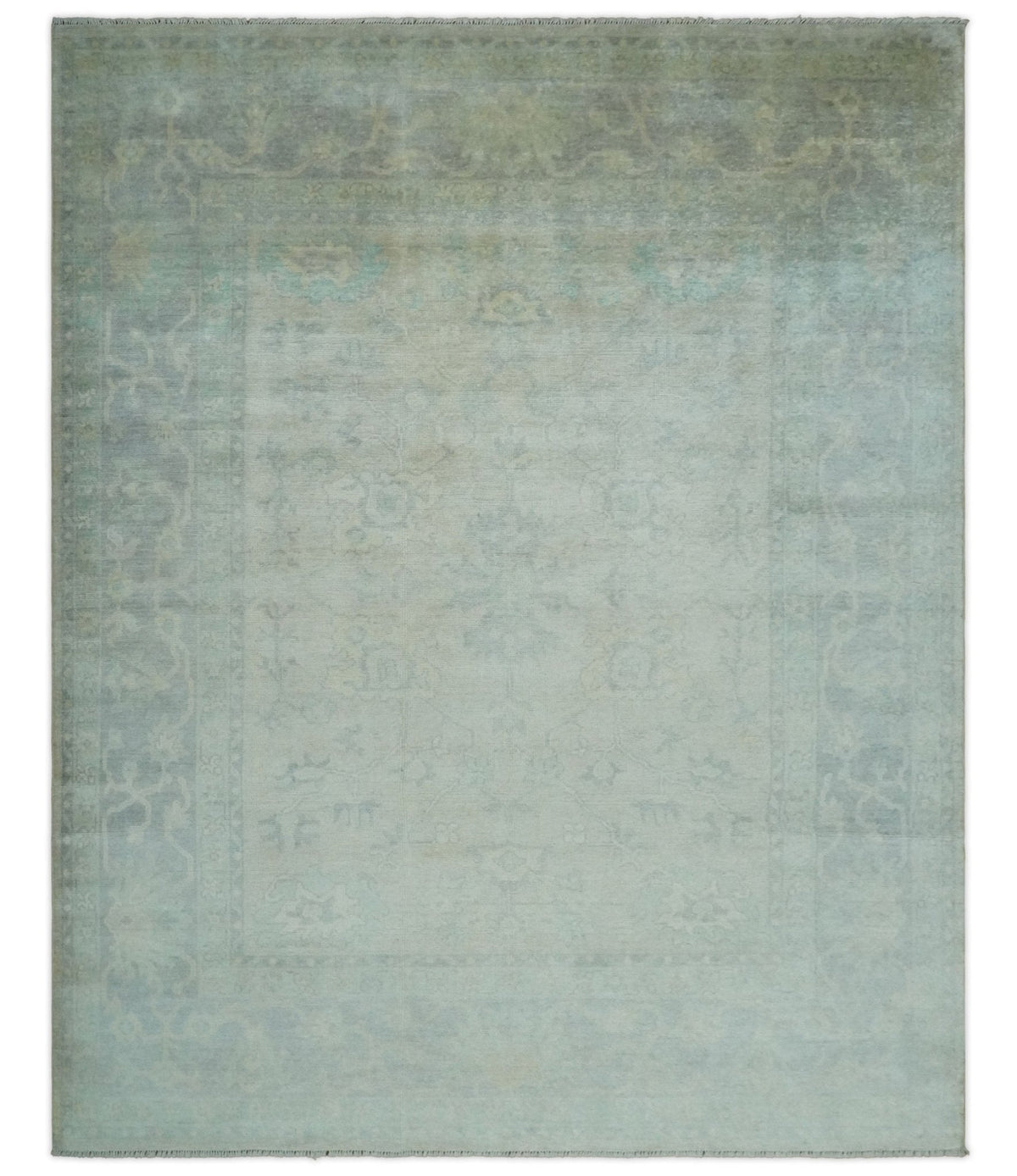 Antique Finish Silver, Gray and Charcoal Hand Knotted Oriental Oushak 8x10 wool Area Rug
