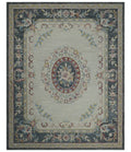 Antique Style Beige and Charcoal Aubusson design Hand Tufted 8x10 wool Area Rug