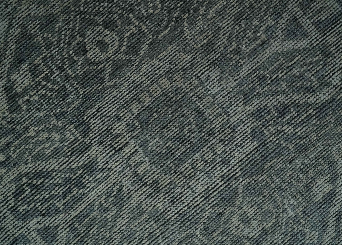 Antique Style Charcoal and Silver Traditional Heriz Medallion 8x10 wool Area Rug