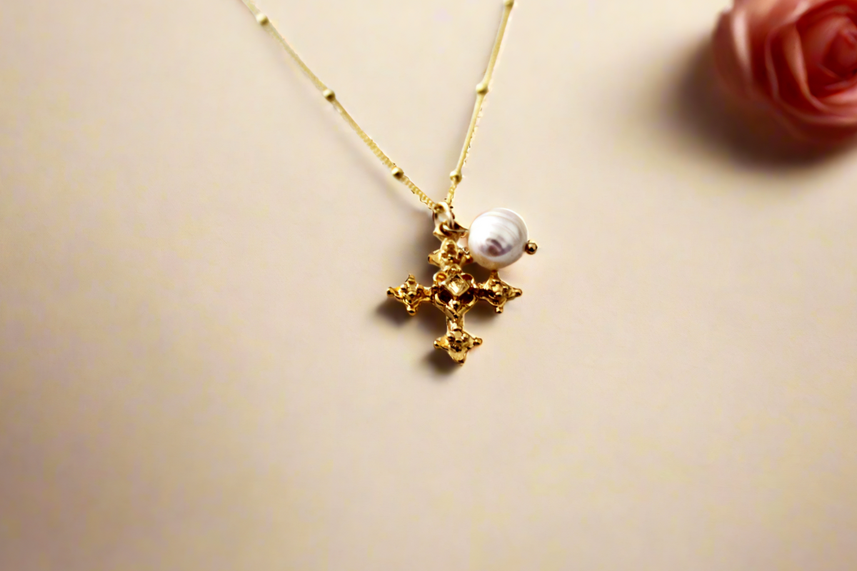 Coptic Cross & Pearl Necklace