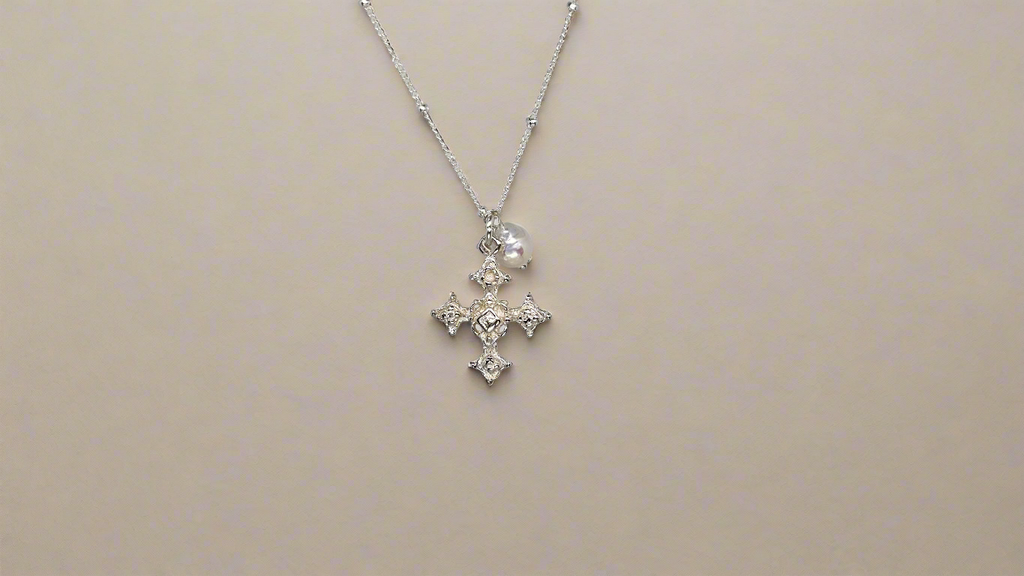 Coptic Cross & Pearl Necklace in Silver