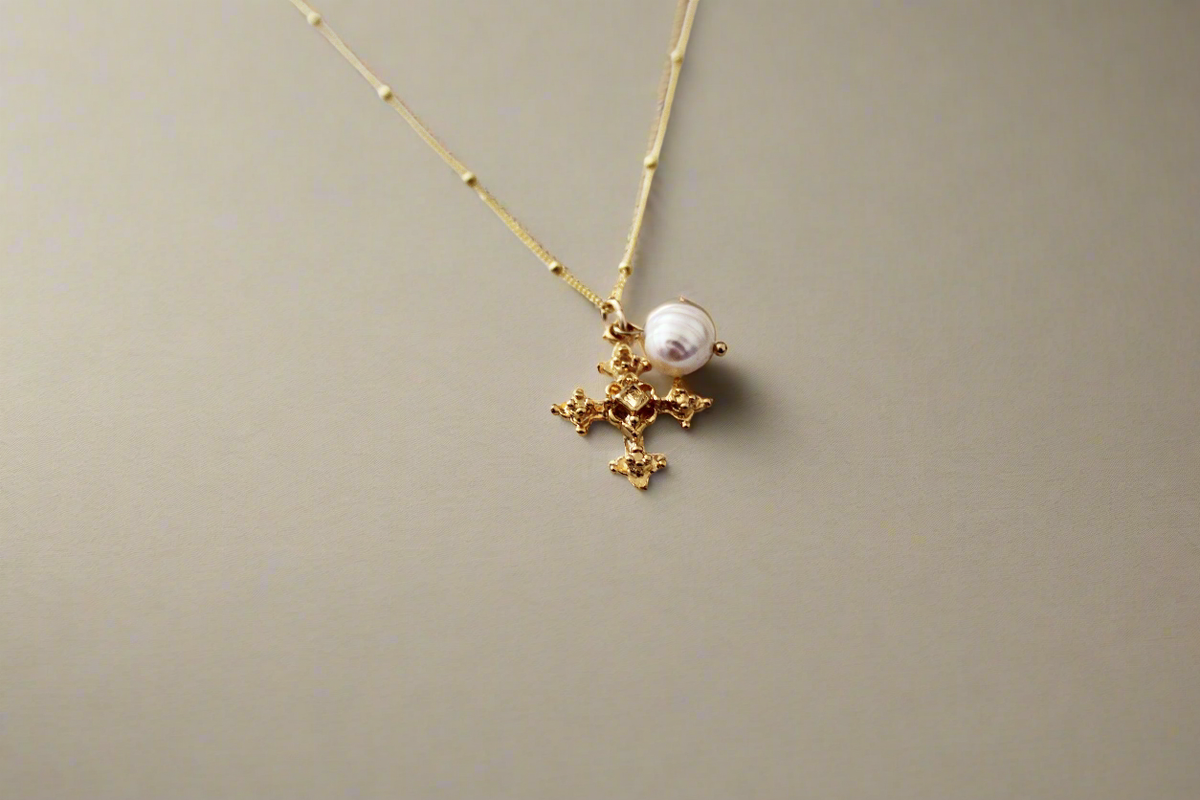 Coptic Cross & Pearl Necklace