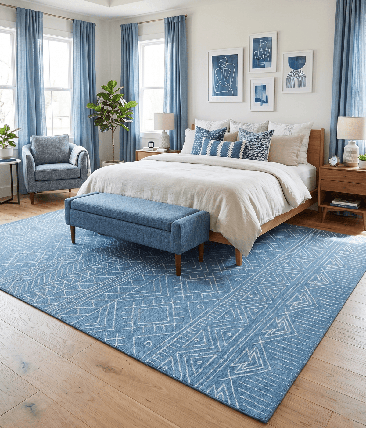 Blue Modern Contemporary Hand Tufted Wool Area Rug