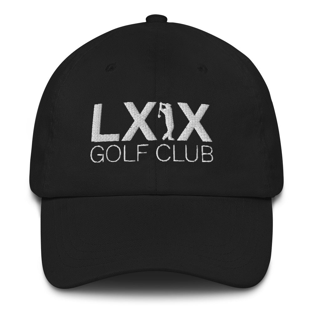 Swinger Logo Dad Hat — Low-Profile Cotton Golf Cap (White Logo)