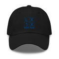 Four Box Logo Dad Hat — Low-Profile Cotton Golf Cap (Blue Logo)