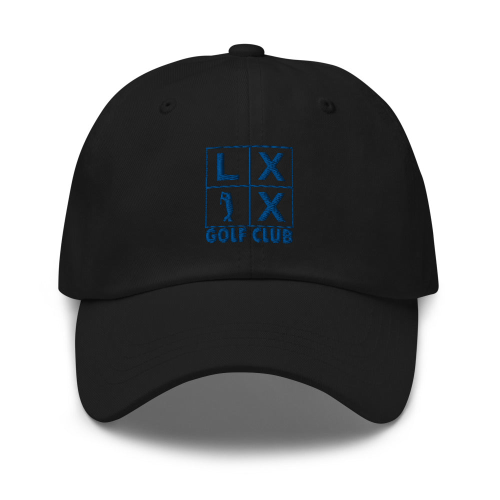 Four Box Logo Dad Hat — Low-Profile Cotton Golf Cap (Blue Logo)