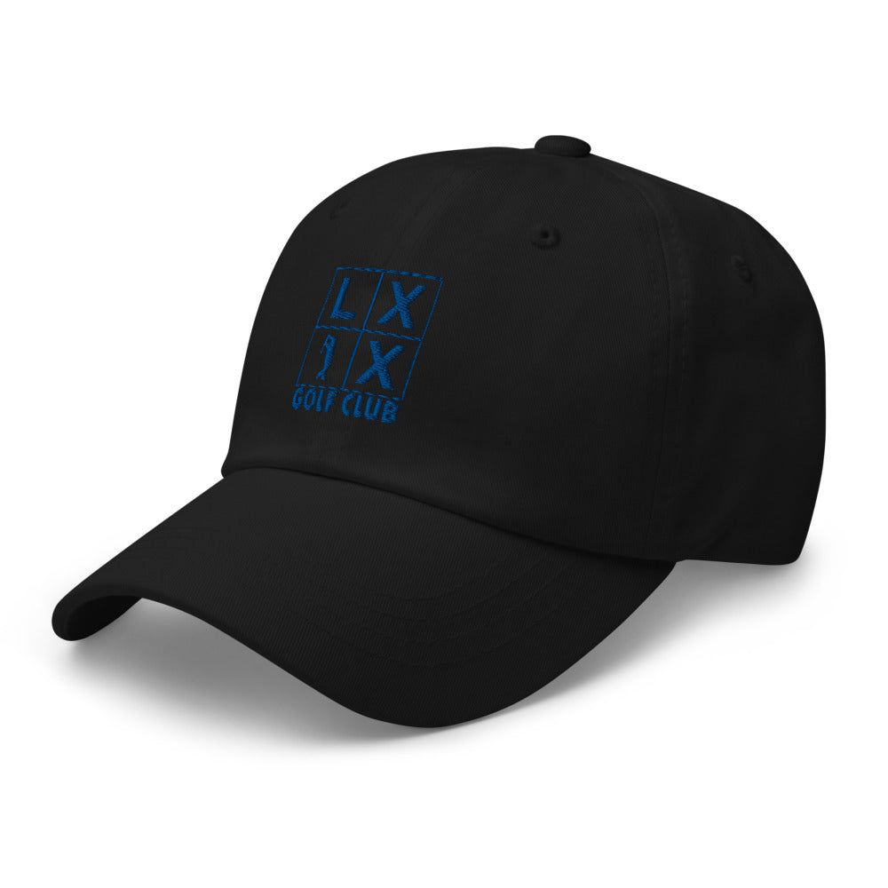 Four Box Logo Dad Hat — Low-Profile Cotton Golf Cap (Blue Logo)
