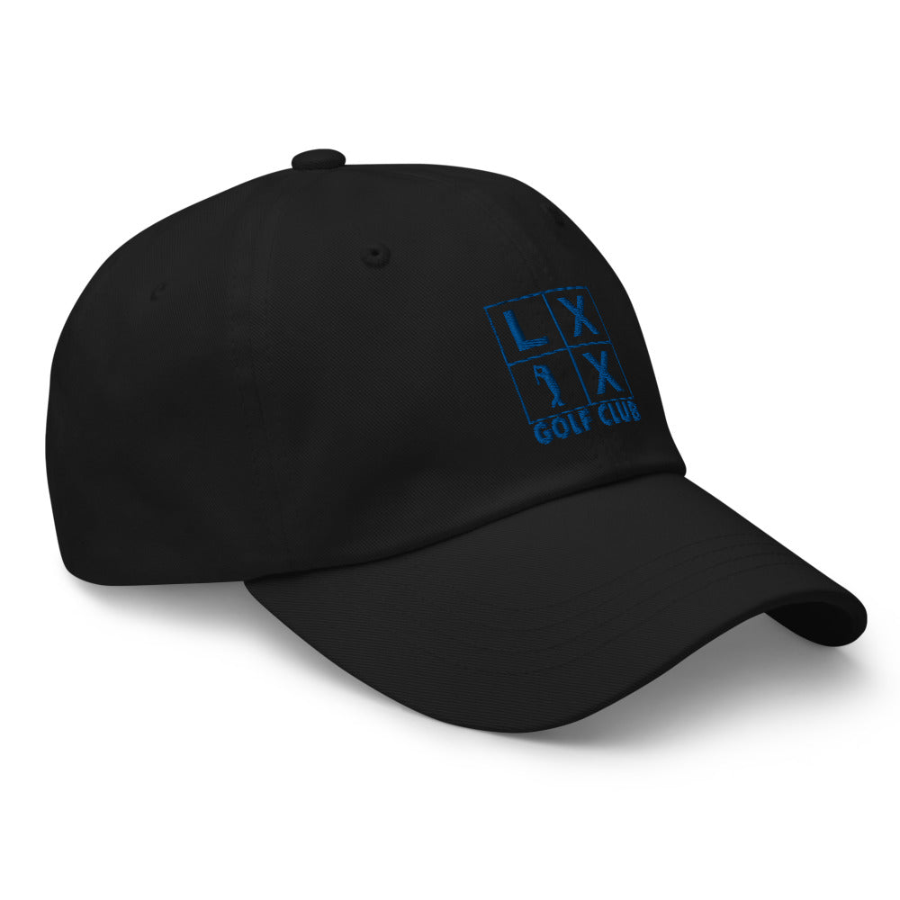 Four Box Logo Dad Hat — Low-Profile Cotton Golf Cap (Blue Logo)