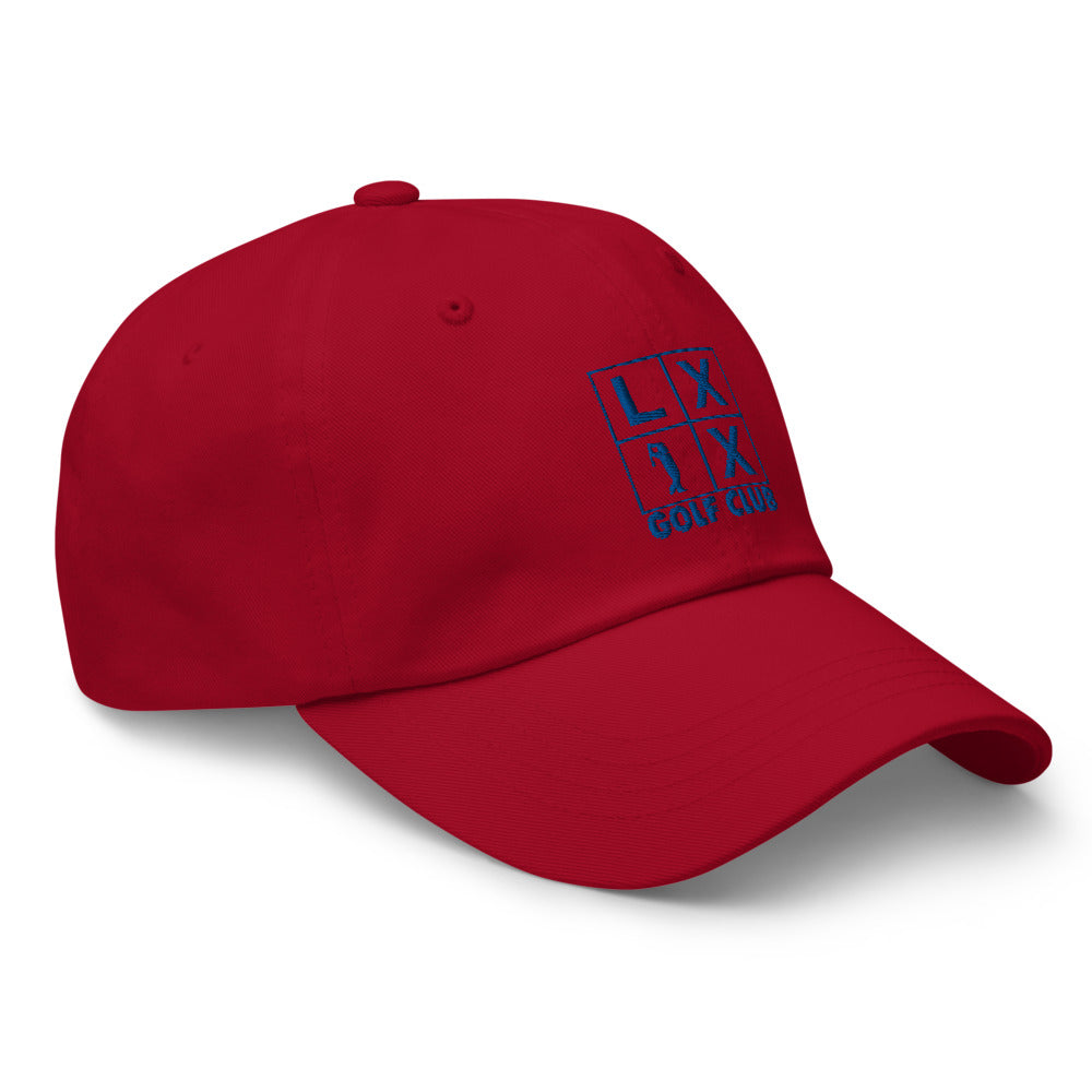 Four Box Logo Dad Hat — Low-Profile Cotton Golf Cap (Blue Logo)