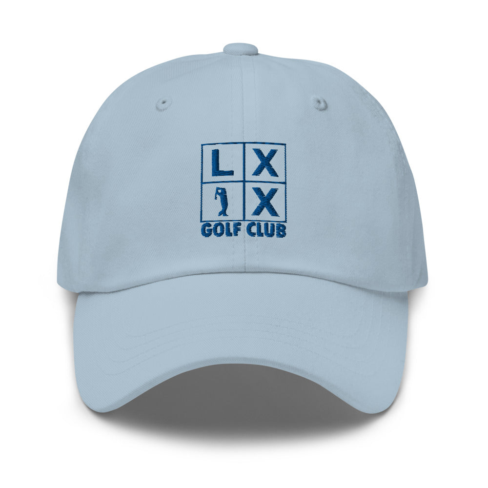 Four Box Logo Dad Hat — Low-Profile Cotton Golf Cap (Blue Logo)
