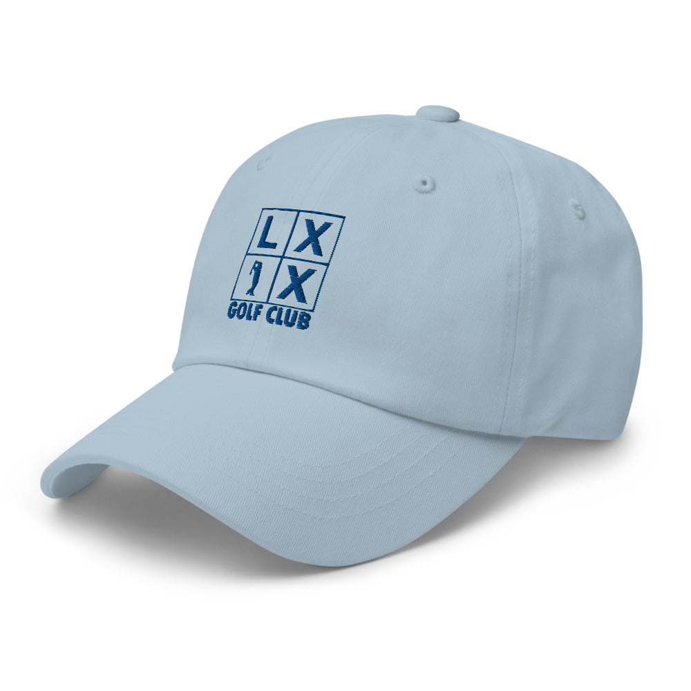 Four Box Logo Dad Hat — Low-Profile Cotton Golf Cap (Blue Logo)