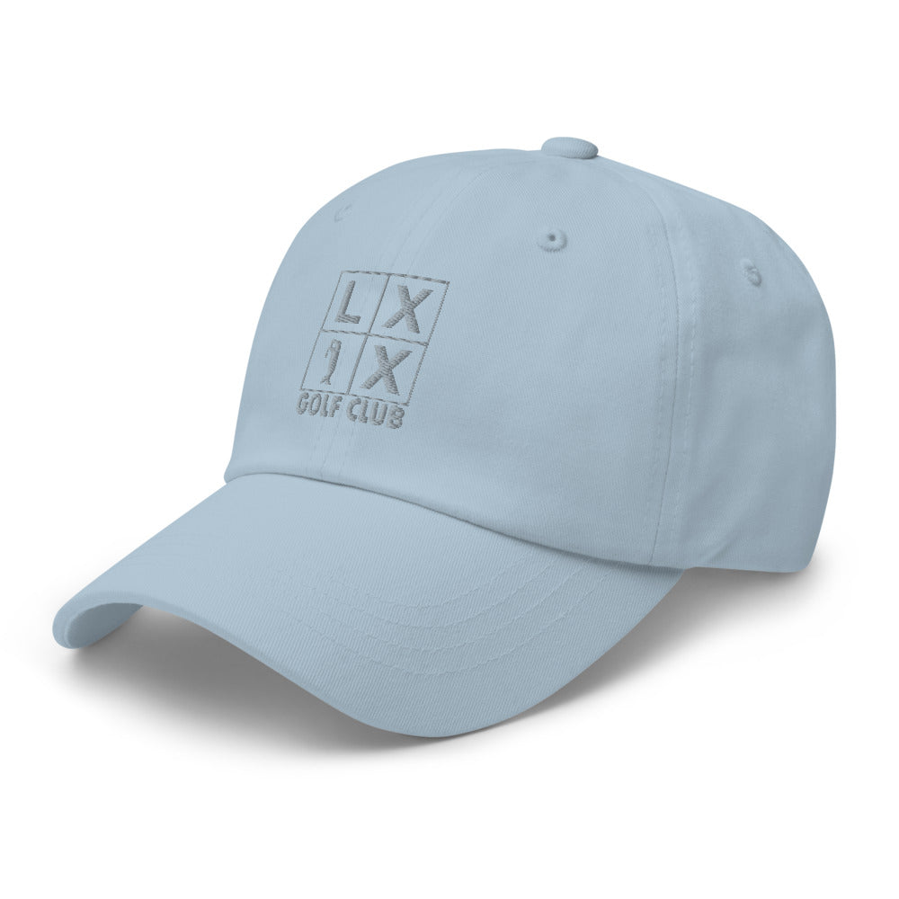 Four Box Logo Dad Hat — Low-Profile Cotton Golf Cap (Gray Logo)