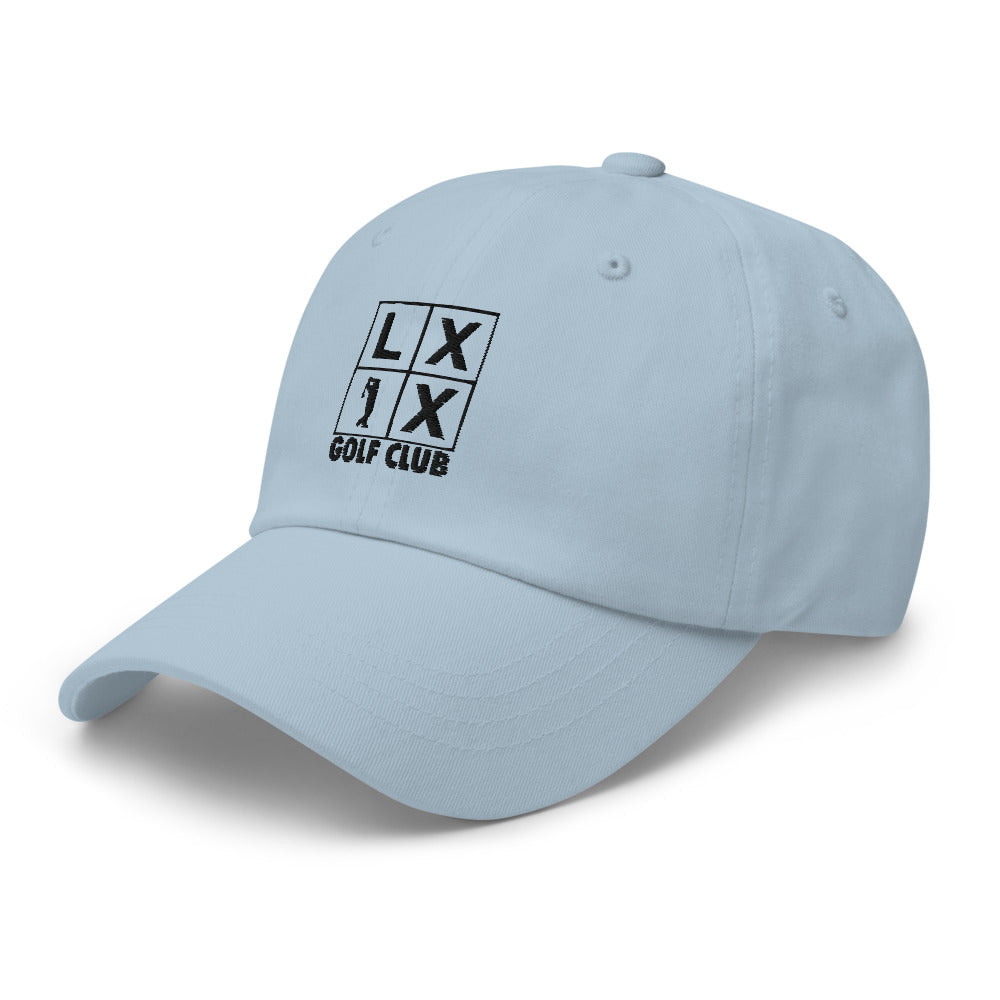 Four Box Logo Dad Hat — Low-Profile Cotton Golf Cap (Black Logo)