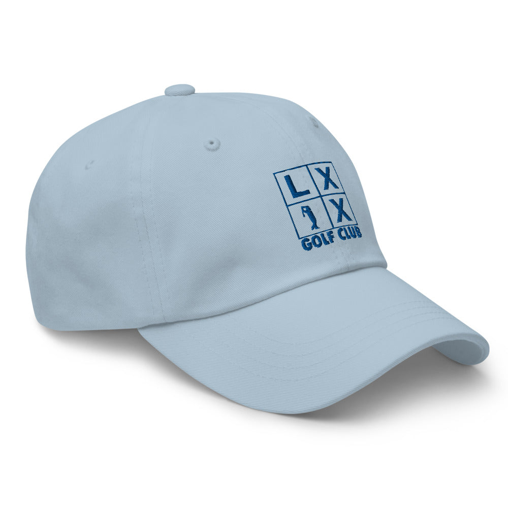 Four Box Logo Dad Hat — Low-Profile Cotton Golf Cap (Blue Logo)