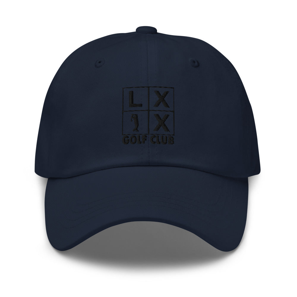 Four Box Logo Dad Hat — Low-Profile Cotton Golf Cap (Black Logo)
