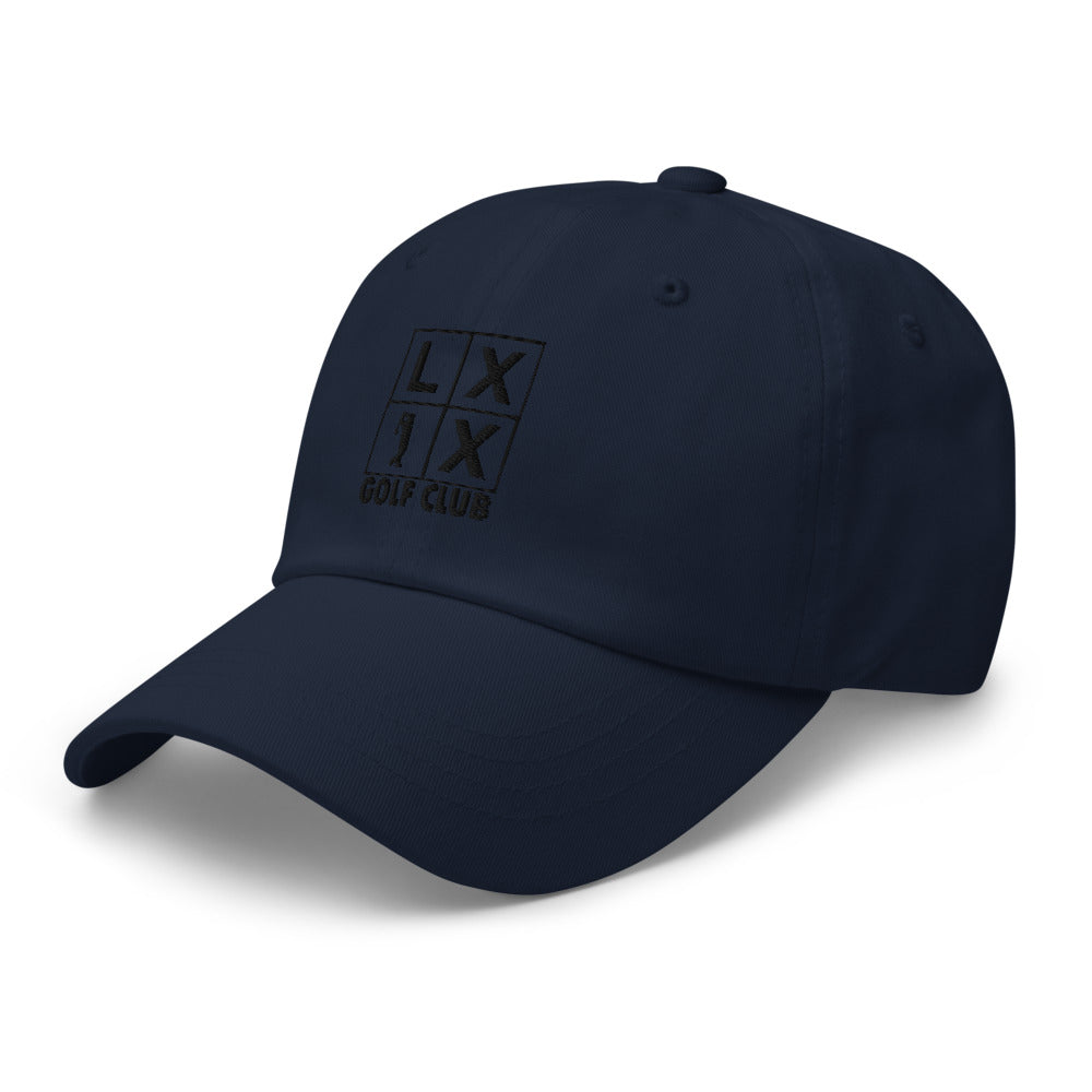Four Box Logo Dad Hat — Low-Profile Cotton Golf Cap (Black Logo)