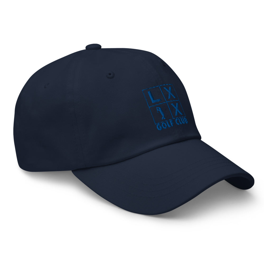 Four Box Logo Dad Hat — Low-Profile Cotton Golf Cap (Blue Logo)