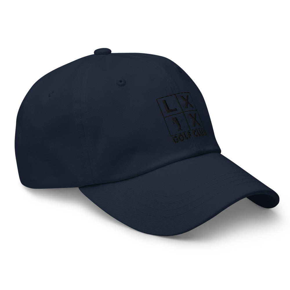 Four Box Logo Dad Hat — Low-Profile Cotton Golf Cap (Black Logo)