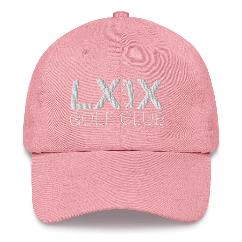 Swinger Logo Dad Hat — Low-Profile Cotton Golf Cap (White Logo)