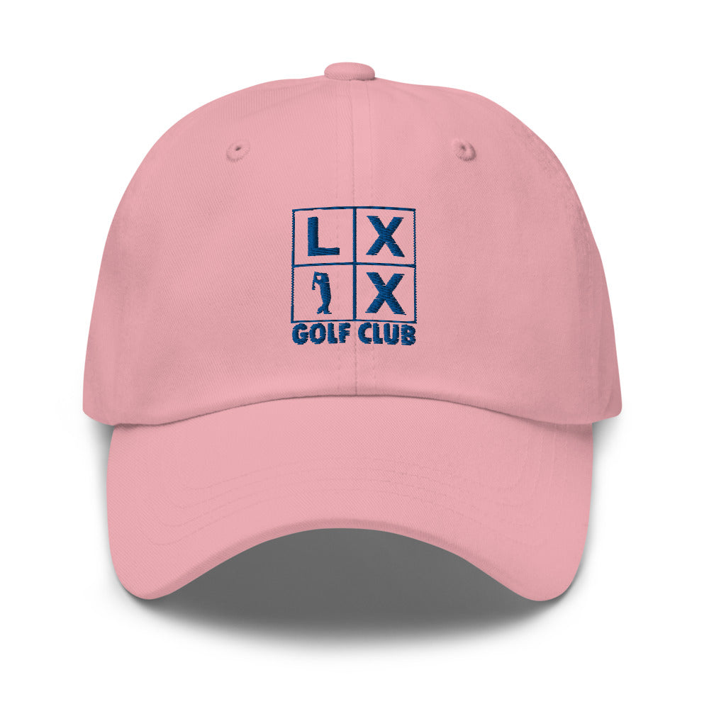 Four Box Logo Dad Hat — Low-Profile Cotton Golf Cap (Blue Logo)