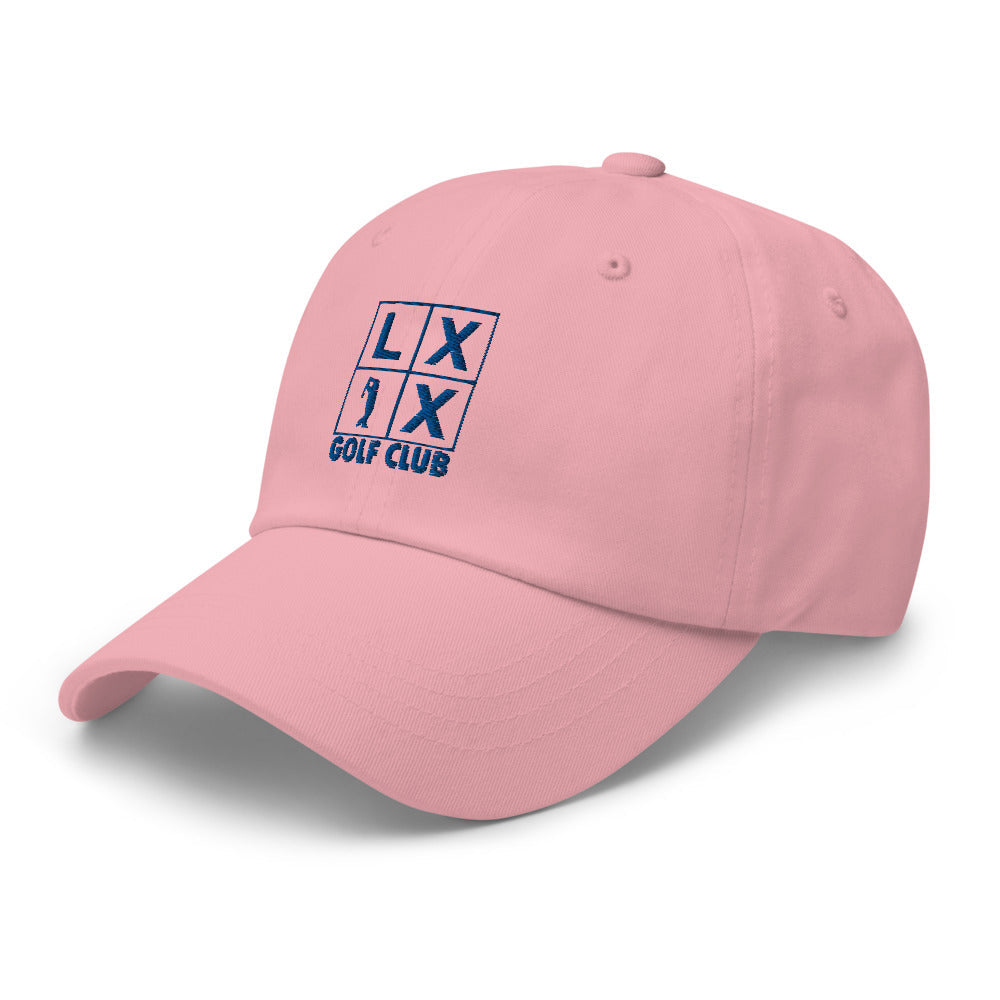 Four Box Logo Dad Hat — Low-Profile Cotton Golf Cap (Blue Logo)