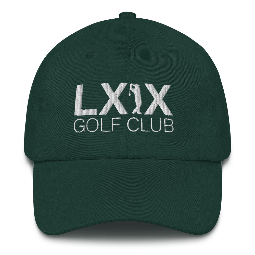 Swinger Logo Dad Hat — Low-Profile Cotton Golf Cap (White Logo)