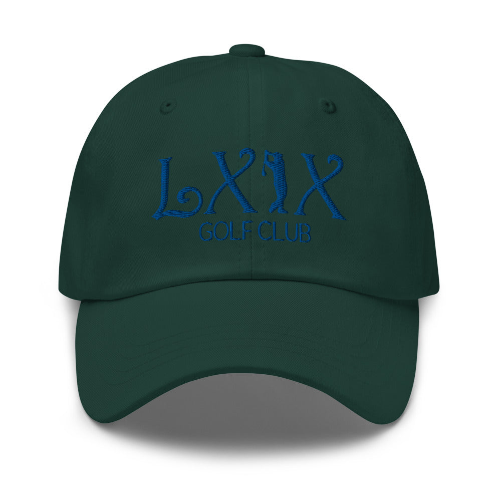 Curve Logo Dad Hat — Low-Profile Cotton Golf Cap (Blue Logo)
