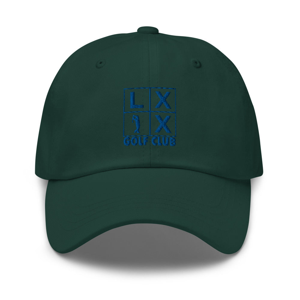 Four Box Logo Dad Hat — Low-Profile Cotton Golf Cap (Blue Logo)