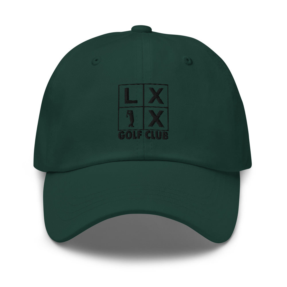 Four Box Logo Dad Hat — Low-Profile Cotton Golf Cap (Black Logo)