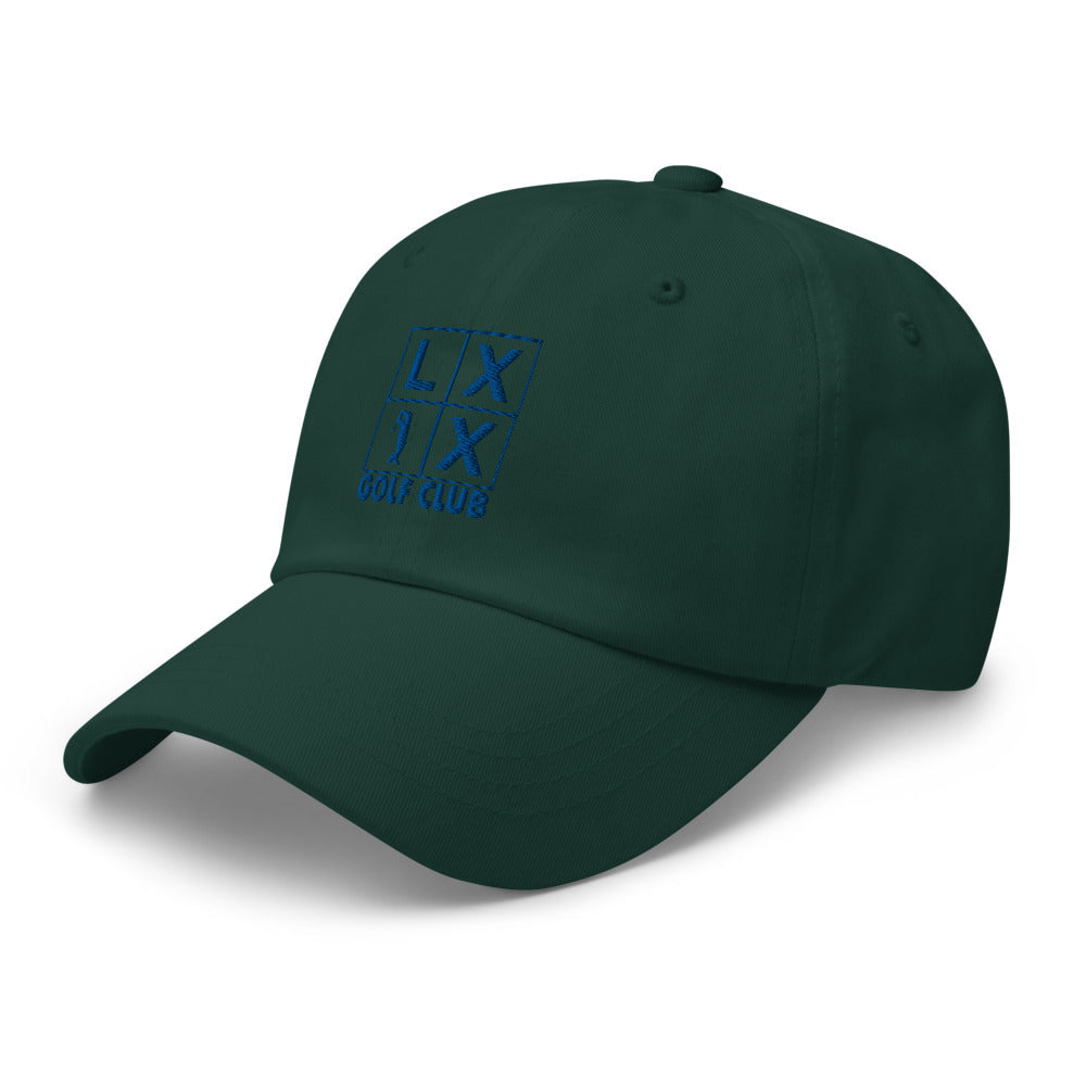 Four Box Logo Dad Hat — Low-Profile Cotton Golf Cap (Blue Logo)