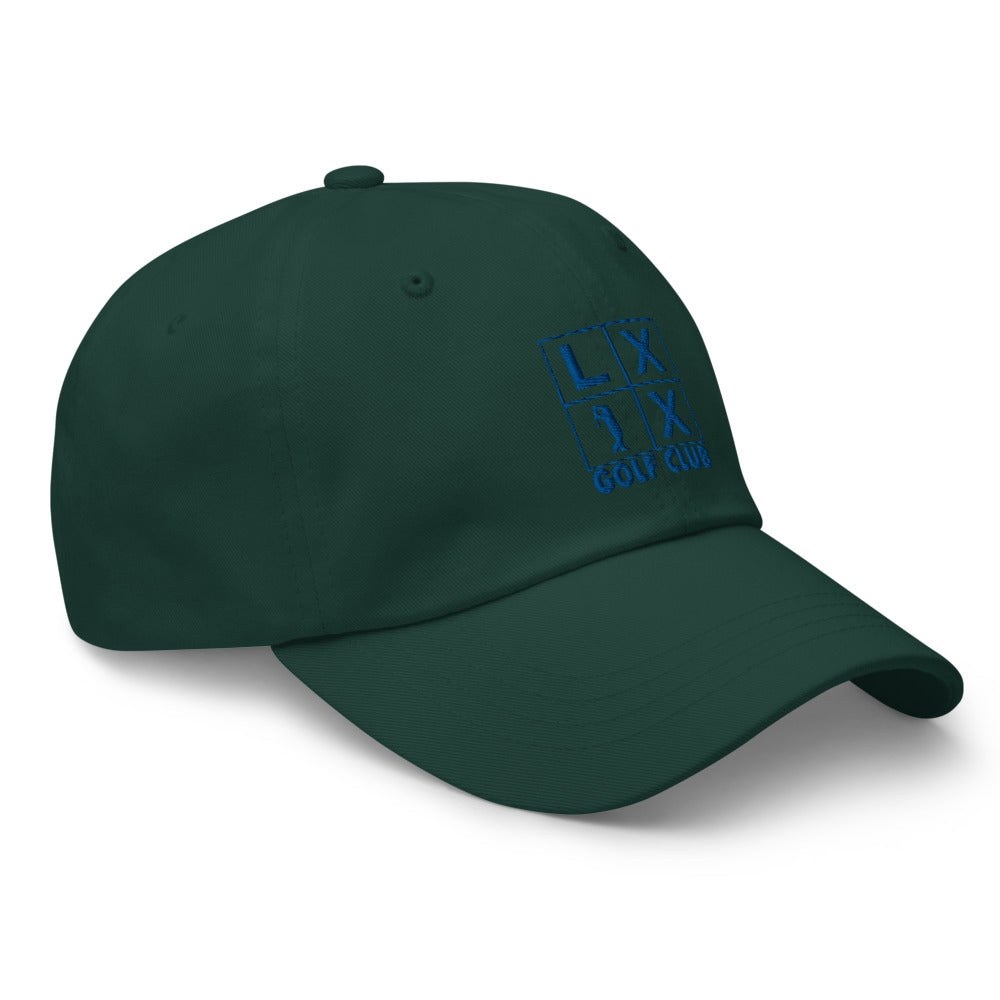 Four Box Logo Dad Hat — Low-Profile Cotton Golf Cap (Blue Logo)