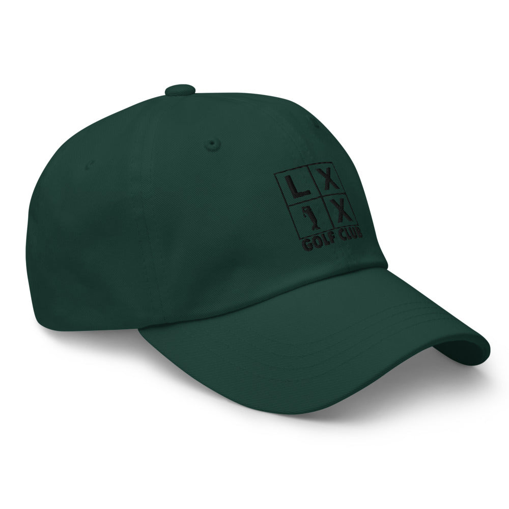 Four Box Logo Dad Hat — Low-Profile Cotton Golf Cap (Black Logo)
