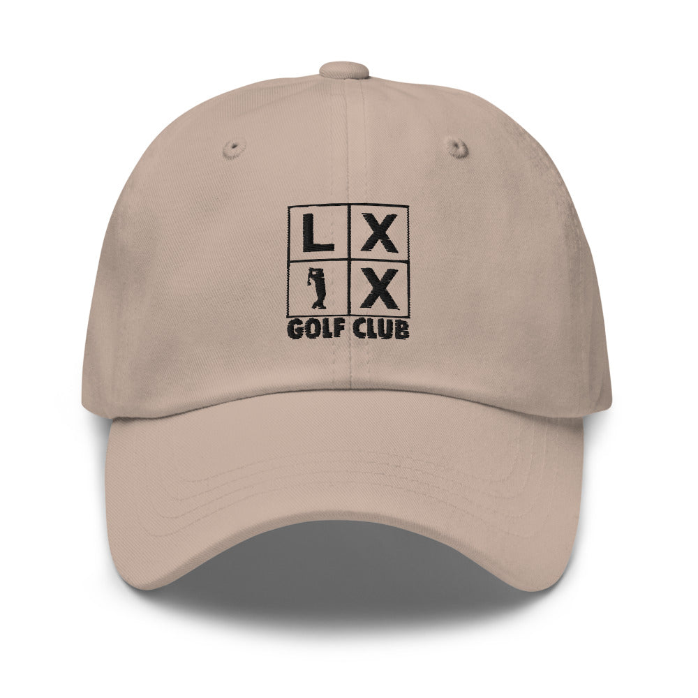 Four Box Logo Dad Hat — Low-Profile Cotton Golf Cap (Black Logo)