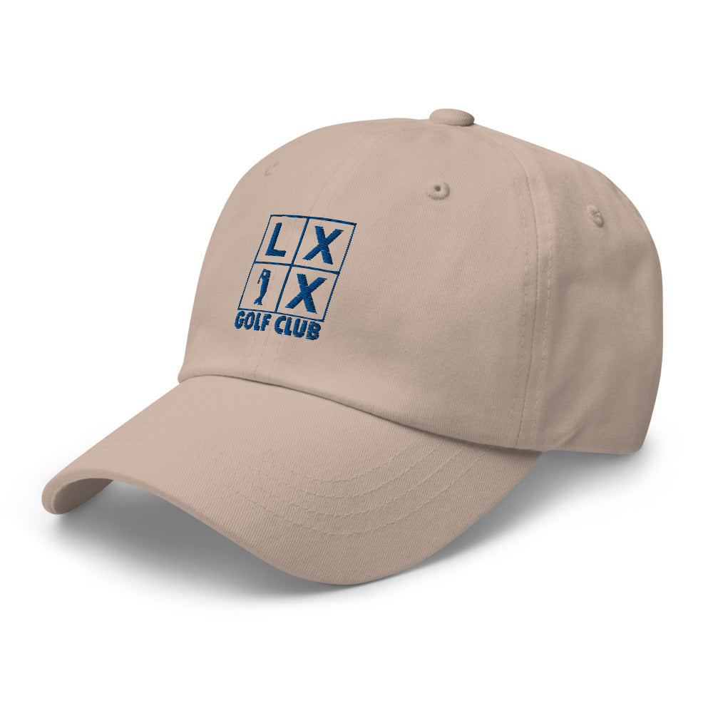 Four Box Logo Dad Hat — Low-Profile Cotton Golf Cap (Blue Logo)