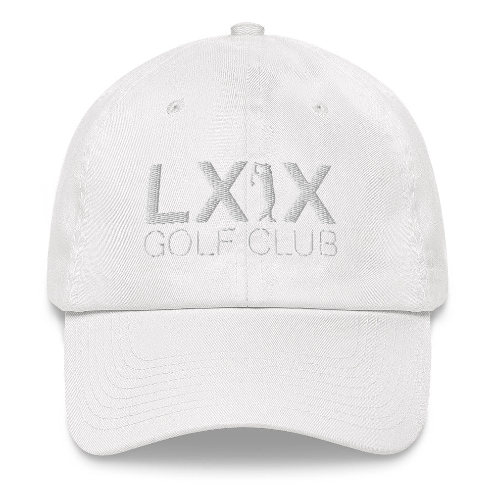 Swinger Logo Dad Hat — Low-Profile Cotton Golf Cap (White Logo)