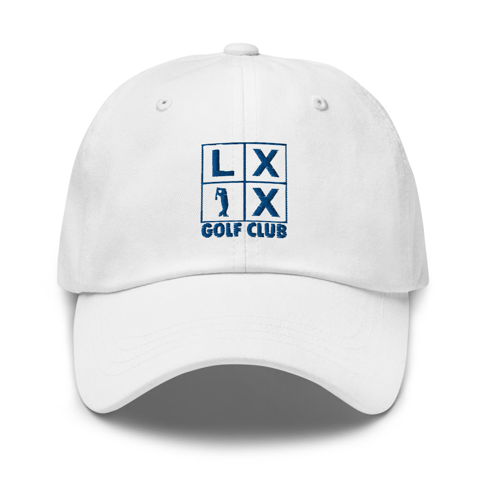 Four Box Logo Dad Hat — Low-Profile Cotton Golf Cap (Blue Logo)