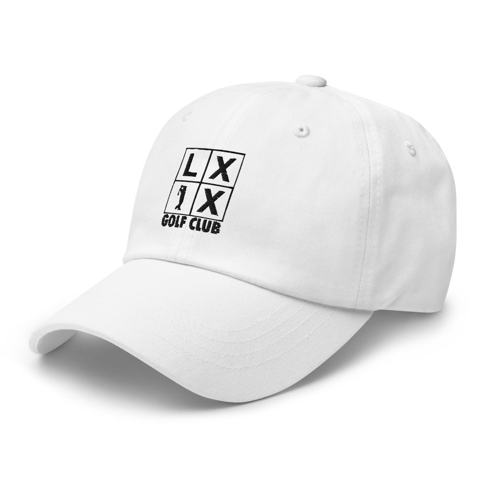 Four Box Logo Dad Hat — Low-Profile Cotton Golf Cap (Black Logo)