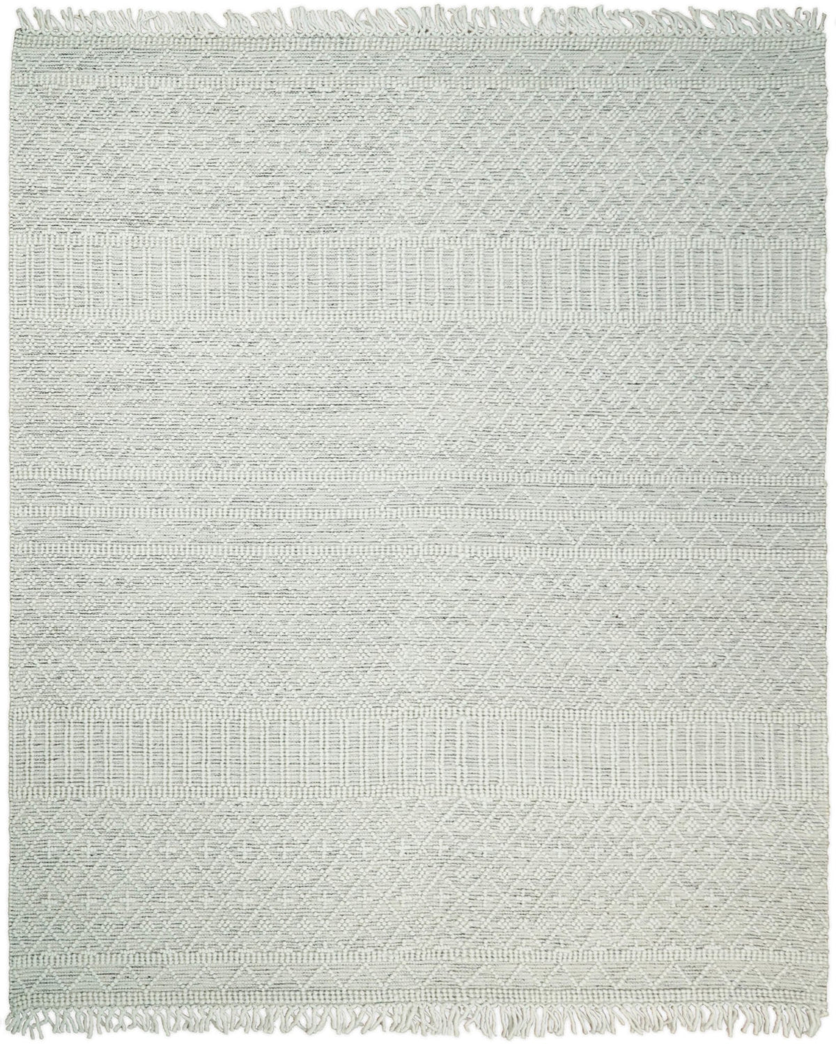 Modern Geometrical White Dhurrie Wool Area Rug