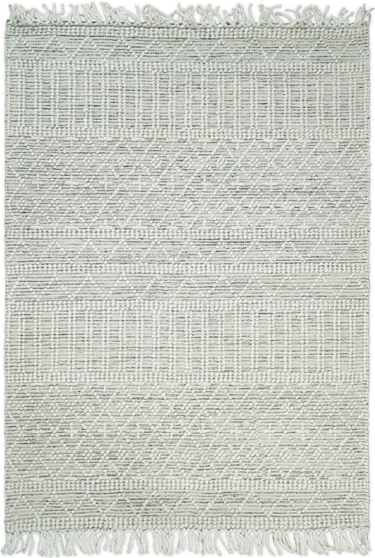 Modern Geometrical White Dhurrie Wool Area Rug